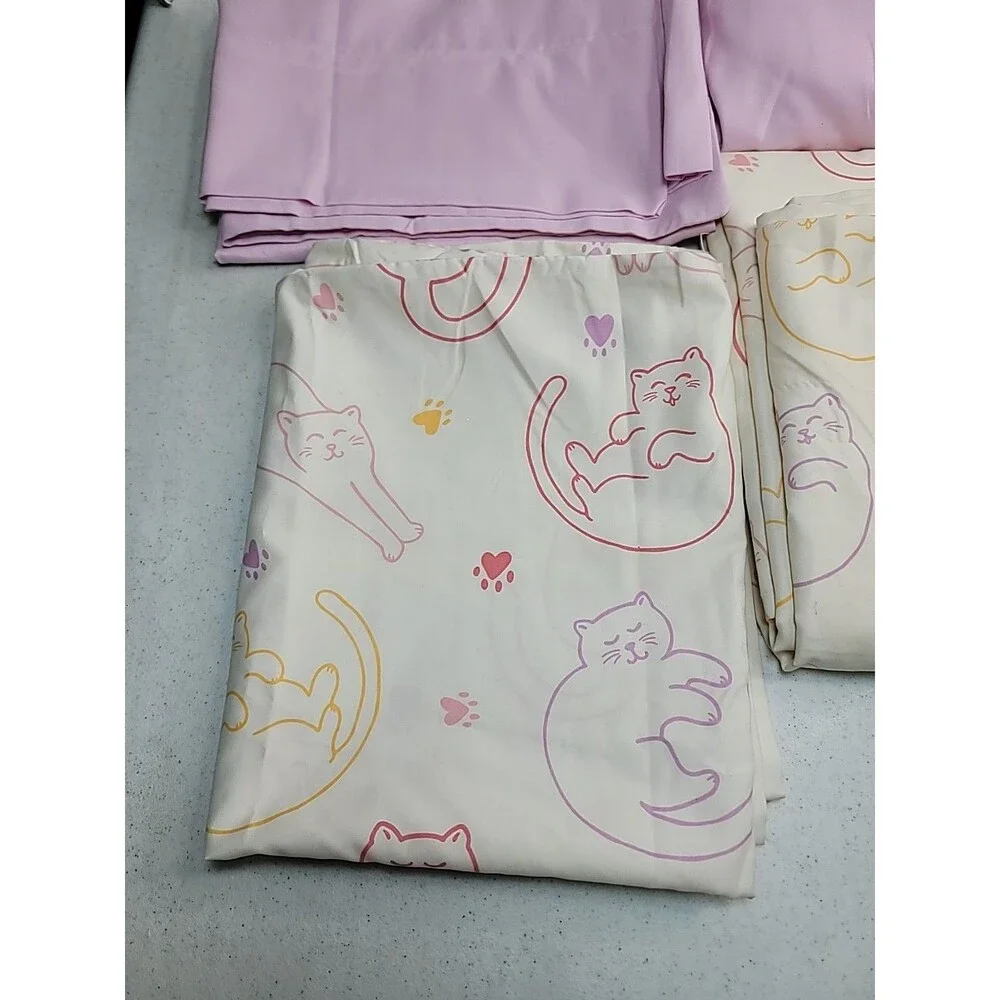Kidz Mix Sleepy Cats Twin Fitted Flat 2 Pillow Case Set Pink